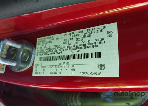 2021 Ford Escape Titanium Hybrid из США, поврежденный, VIN 1FMCU0DZ4MUA21096